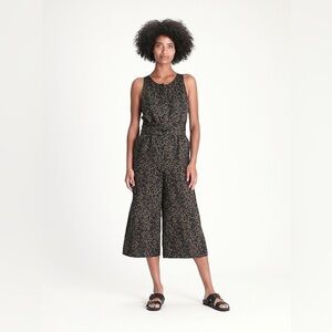 Banana Republic Linen Cotton Wide Leg Cropped Jumpsuit Pockets Animal Print Sz 2